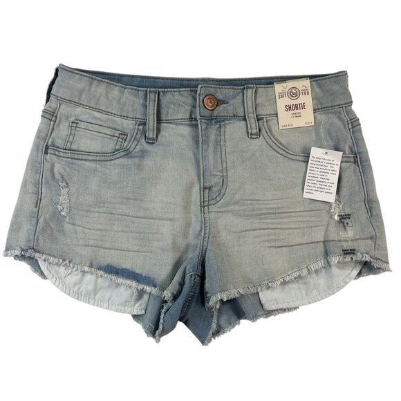 So Jean Shorts Size 9 Denim Womens High Rise Shortie Frayed Hem Light Wash - Picture 1 of 7